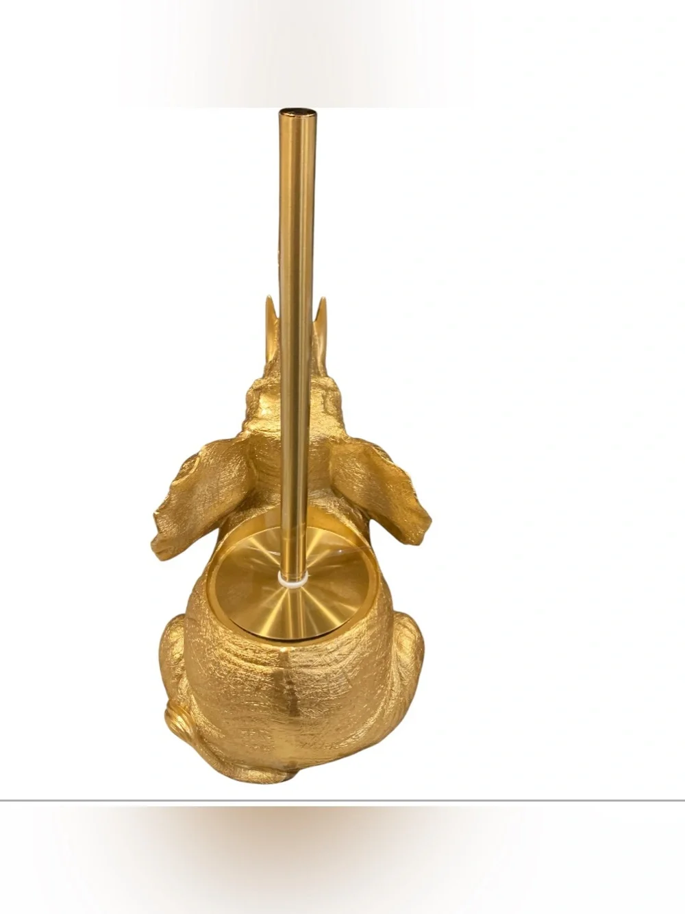 Gold-Tone Elephant  Figure - Trunk Up - Safari Toilet Brush Holder